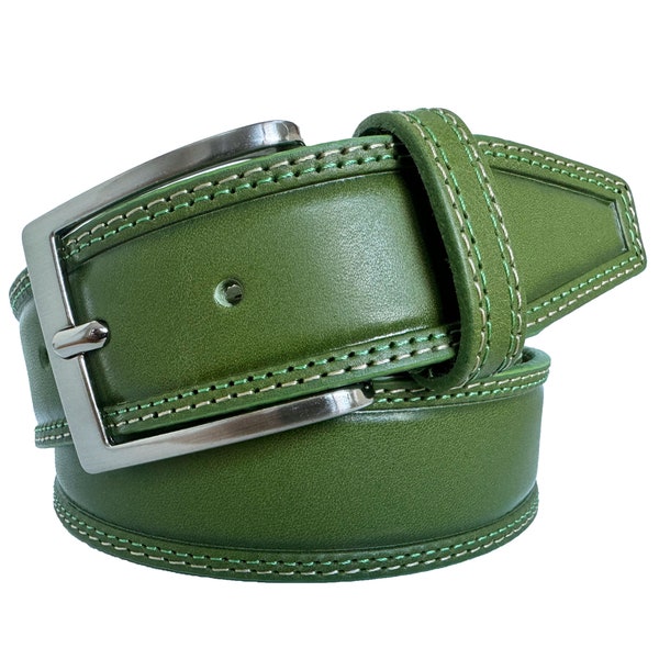 Mens Green single skin hide Italian hide leather belt 40mm
