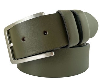 Ceinture pour homme en cuir italien simple peau de taurillon vert militaire 40 mm