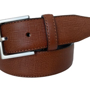 Italian Saffiano Leather Belt Cognac Tan 35mm
