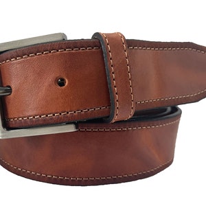 Mens Cognac Tan single skin distressed hide Italian hide leather belt with 35mm