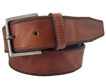 Mens Cognac Tan single skin distressed hide Italian hide leather belt with 35mm