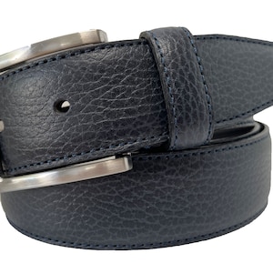 Italian Leather Belt Blue Grained Calf Leather 35mm
