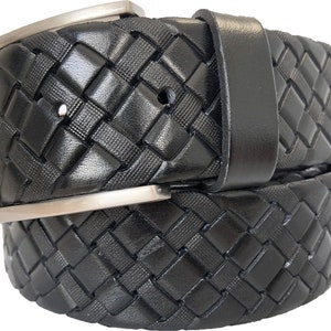 Italian Leather Belt Black Single Skin Hide Leather Textured Weave Embossed 40mm