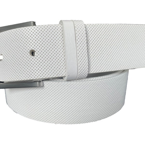 Mens white dotted single skin Italian hide leather belt  35mm