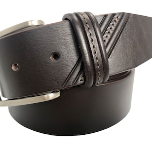 Mens Brown Italian Hide Leather Belt Diagonal design  40mm