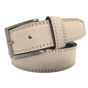 Mens Italian Suede Belt Cream Beige 35mm