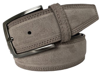 Mens Italian Suede Belt Taupe Beige Double Stitched 40mm