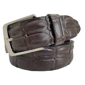 Mens Dark Brown Crocodile Embossed Single Skin Italian Cow Hide Leather Belt  40mm