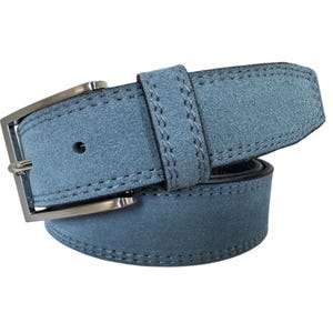 Ceinture italienne en daim pour homme bleu clair 35 mm