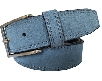 Cinturón de ante italiano para hombre azul claro 35 mm