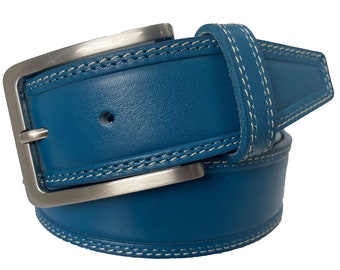 Blue Leather Belts, Genuine Leather Italian Woman Belt, Wide  display picture 1