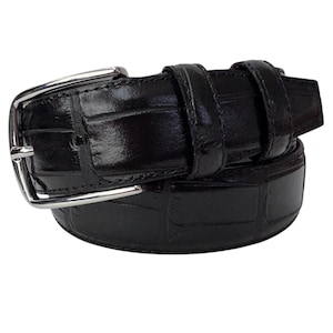 Italian Leather Black Crocodile Print Belt 35mm