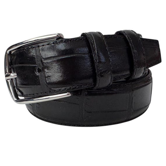Italian Leather Black Crocodile Print Belt 35mm - Etsy display picture 1