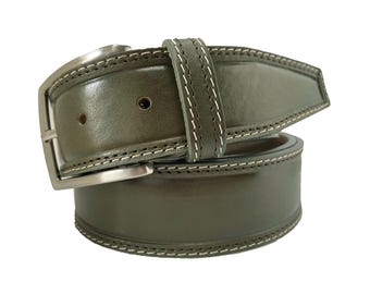 Mens Brass Buckle Olive Military Green Single Skin Bull Hide  display picture 3