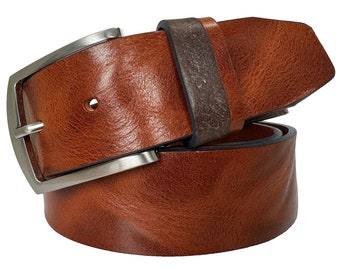 Mens Tan single skin distressed hide Italian hide leather belt with contrasting tan loop 40mm