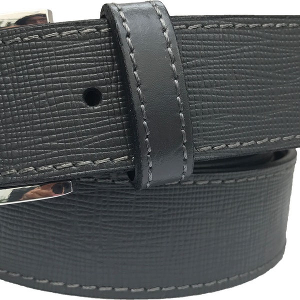 Italian Saffiano Leather Belt Grey Gray 35mm