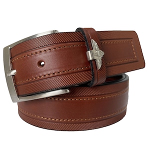 Mens Tan Single Skin Italian Hide Leather Belt Metal Eagle Accent Loop 40mm