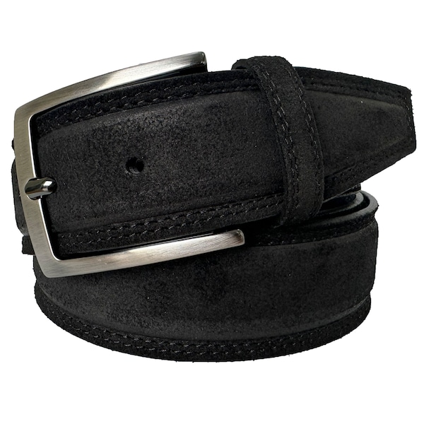 Mens Italian Stone Washed Suede belt Black Double Stitched40mm