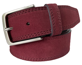 Mens Italian suede belt Burgundy Maroon 40mm