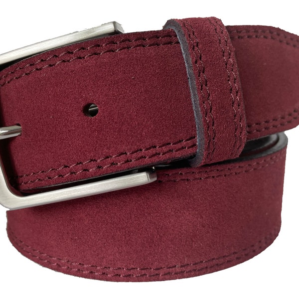 Mens Italian suede belt Burgundy Maroon 40mm