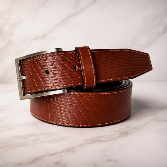 Italian Cognac Leather Belt Textured 35mm Smart Dress Strap Luxury - Etsy