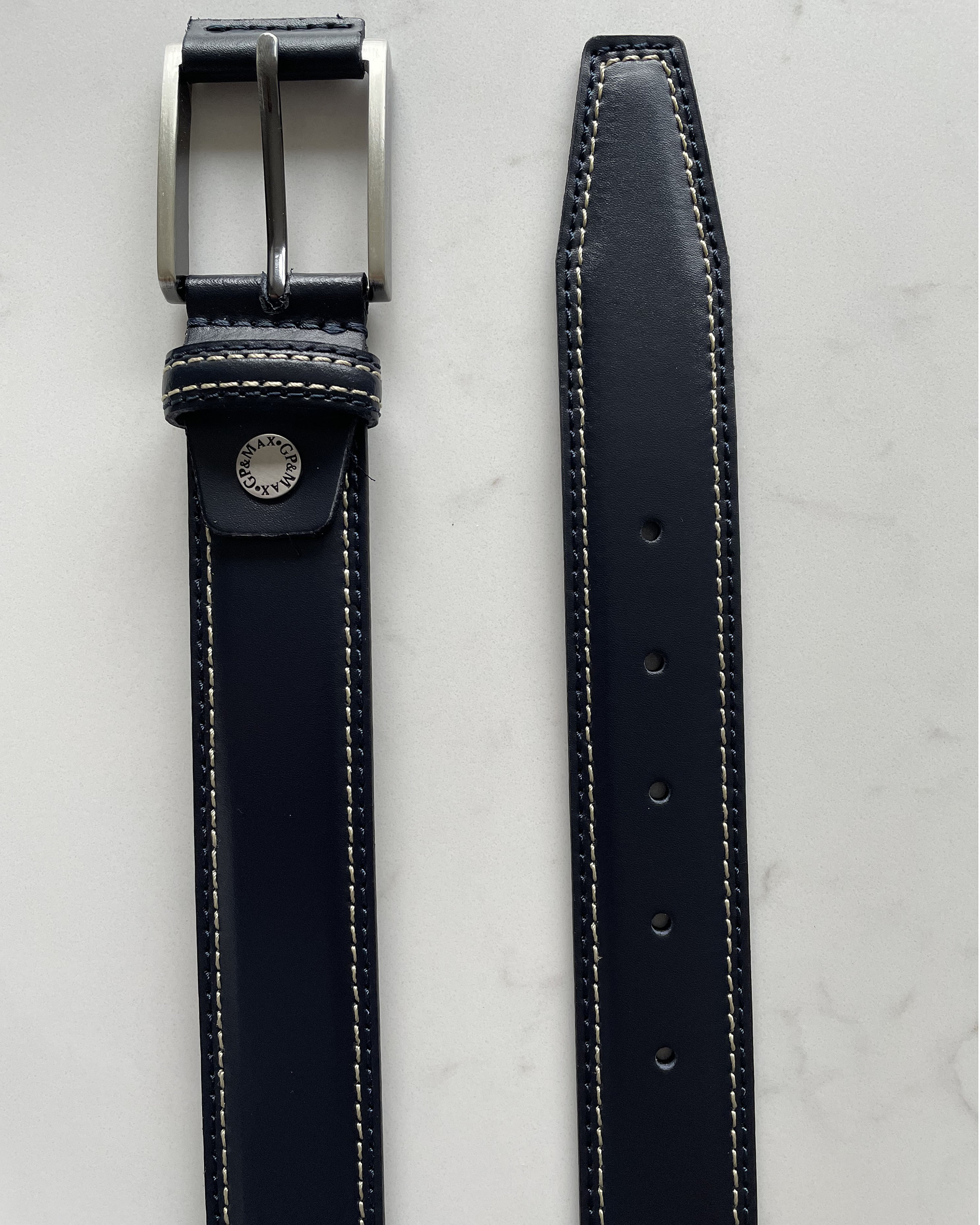 Darkest Navy Blue Italian Leather Belt Leather Buckle Tab  display picture 3