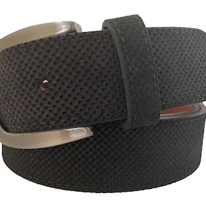 Italian Leather Belt Black Perforated Suede 35mm