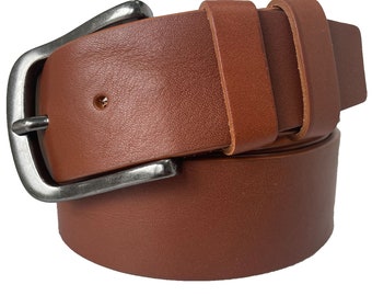 Mens Cognac Tan Single Skin Bull Hide Italian leather belt Extra wide 45mm