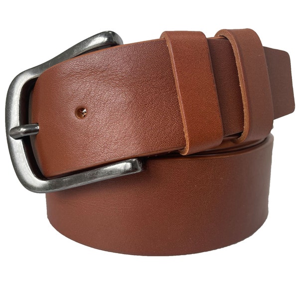 Mens Cognac Tan Single Skin Bull Hide Italian leather belt Extra wide 45mm