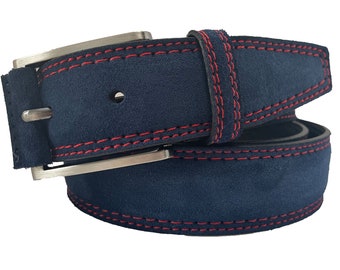 Mens Italian Suede Belt Red With Blue Contrast Stitch 35mm - Etsy