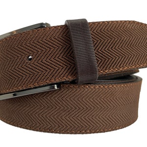 Mens Italian Suede Belt Zig Zag Embossed Brown 35mm