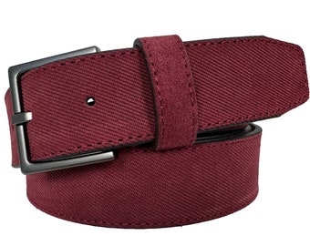 Bordeauxrode suède riem met reliëf 35 MM