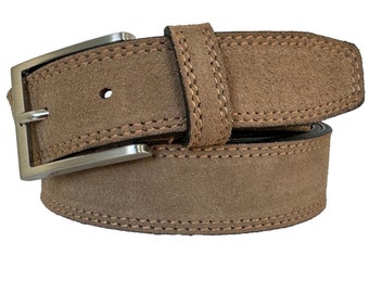 Mens Italian Suede Belt Warm Dark Beige 35mm