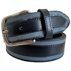 Mens dark navy blue stone washed single skin hide Italian hide leather belt  40mm