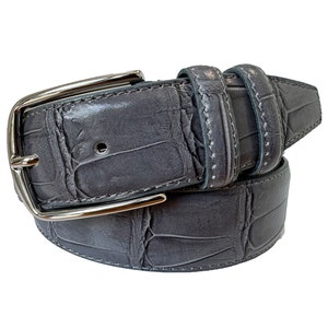 Italian Leather Grey Crocodile Print Belt 35mm
