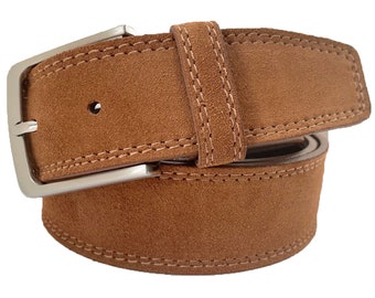 Ceinture italienne en daim pour homme fauve 40 mm