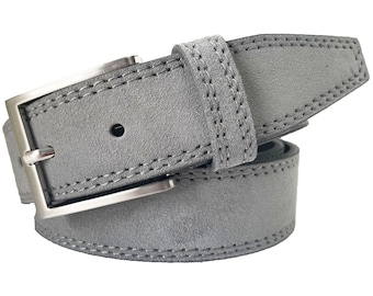Mens Italian suede belt Light Grey 35mm