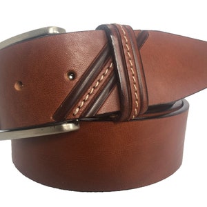 Mens Tan Italian Hide Leather Belt Diagonal design  40mm