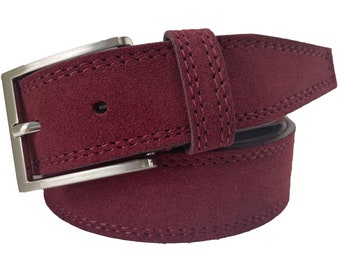 Mens Italian Suede Belt Burgundy Maroon 35mm Etsy