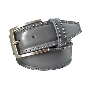 Męski szary pasek ze skóry włoskiej – 40 mm, klasyczny styl, wytrzymały