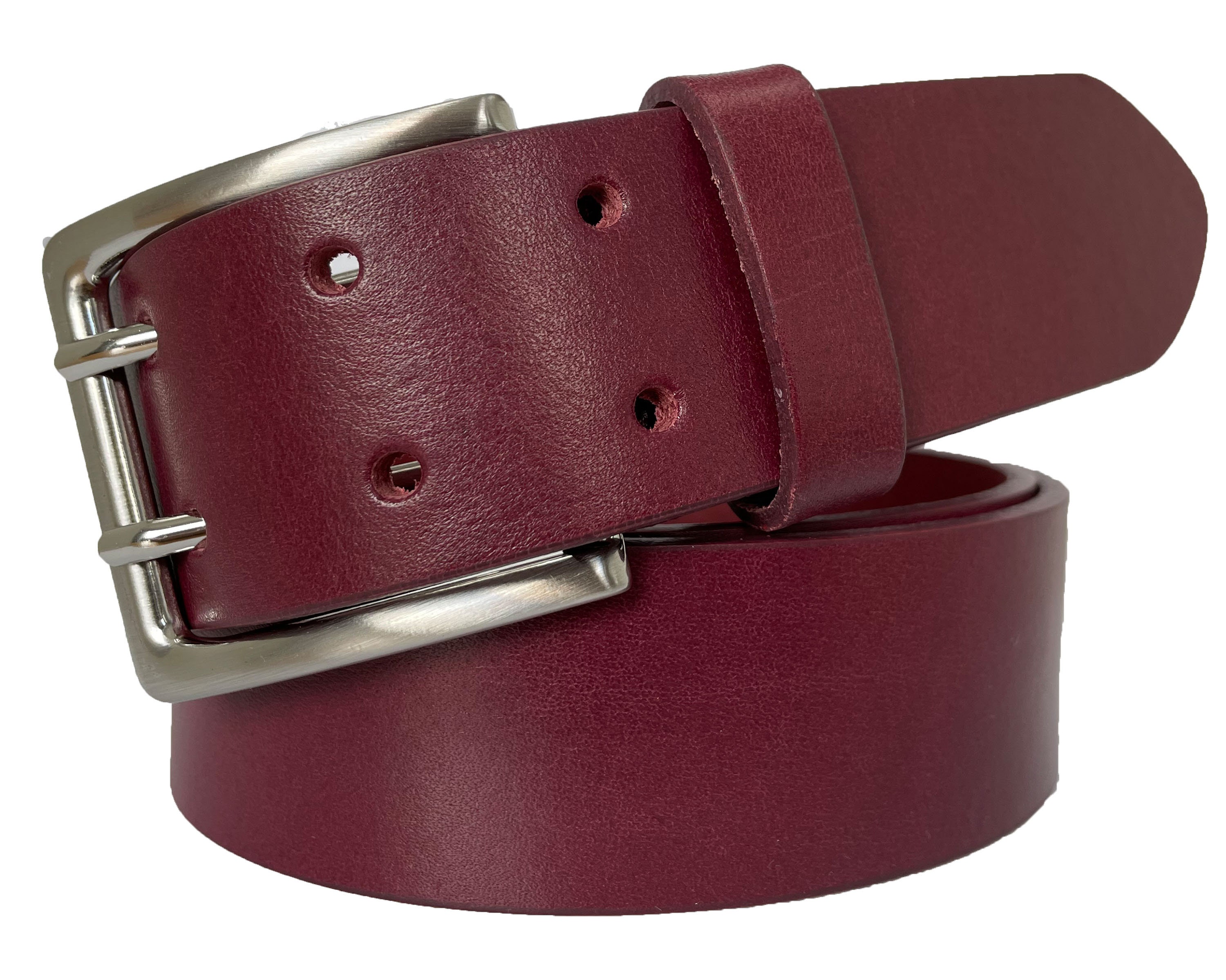 Herren Burgundy Single Skin Italienischer Ledergürtel Double Prong 40mm