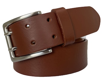 Mens Cognac Tan  Single Skin Italian hide leather belt Double Prong 40mm