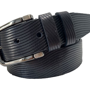 Italian Leather Belt Darkest Navy Blue Embossed Leather 35mm