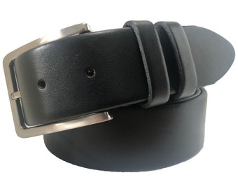 Mens black single skin hide Italian hide leather belt  40mm