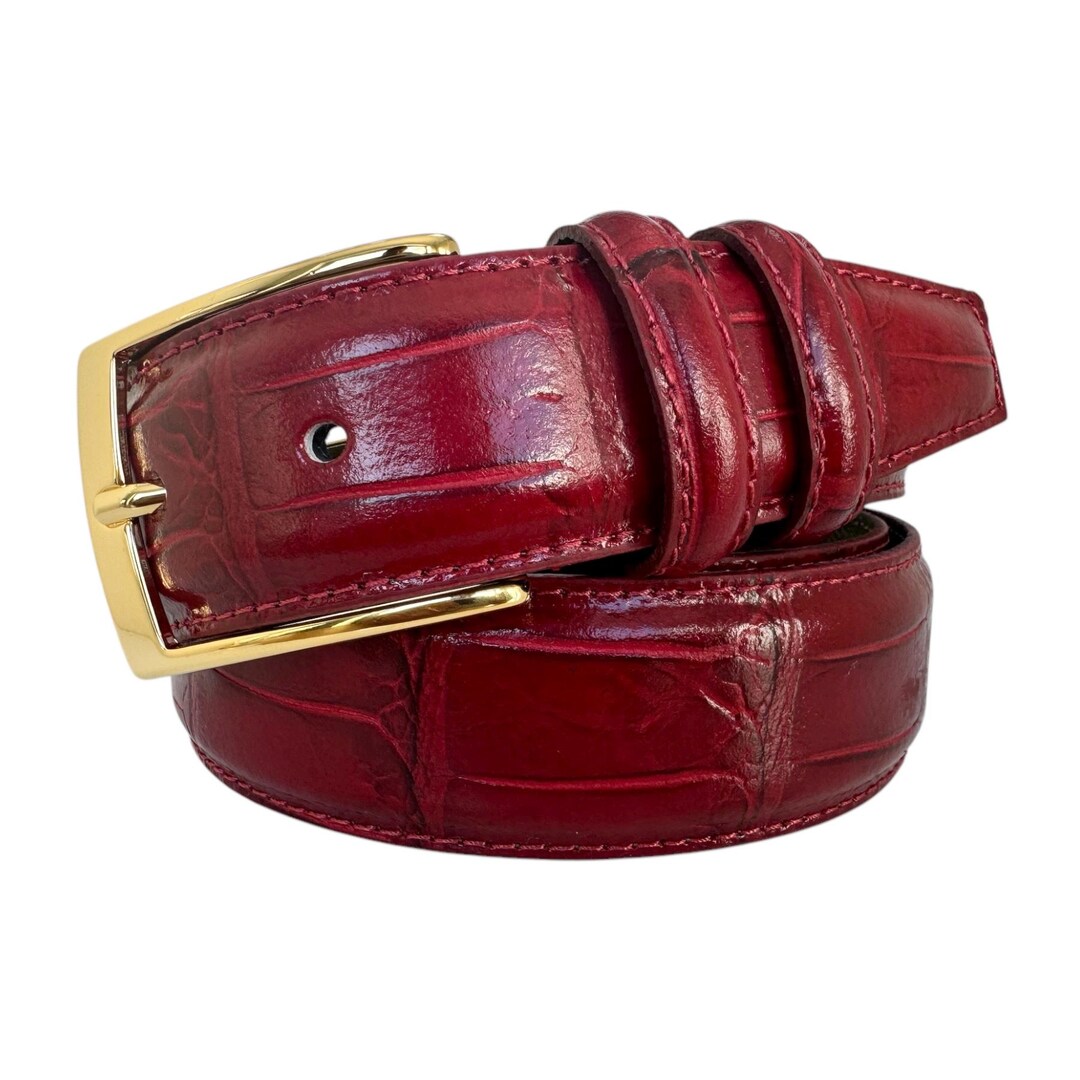 Men's Authentic Genuine Skin Italian Chapo Genuine Crocodile Red Belt main image 1