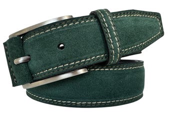 Vintage Handcrafted Green Suede and Black Lace Floral Waist Belt Vintage Suede Belt With Floral Embroidery | Retro Style  main image 3