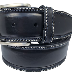 Mens Darkest Navy Blue single skin hide Italian hide leather belt 40mm