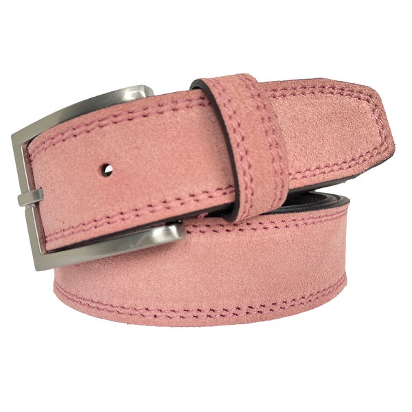 Ceinture italienne en daim pour homme Rose clair 35 mm