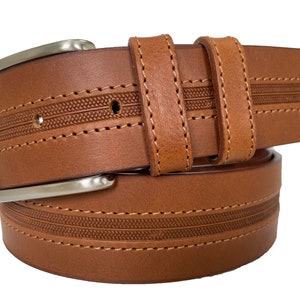Mens Cognac Tan single skin Italian hide leather belt square tip 40mm