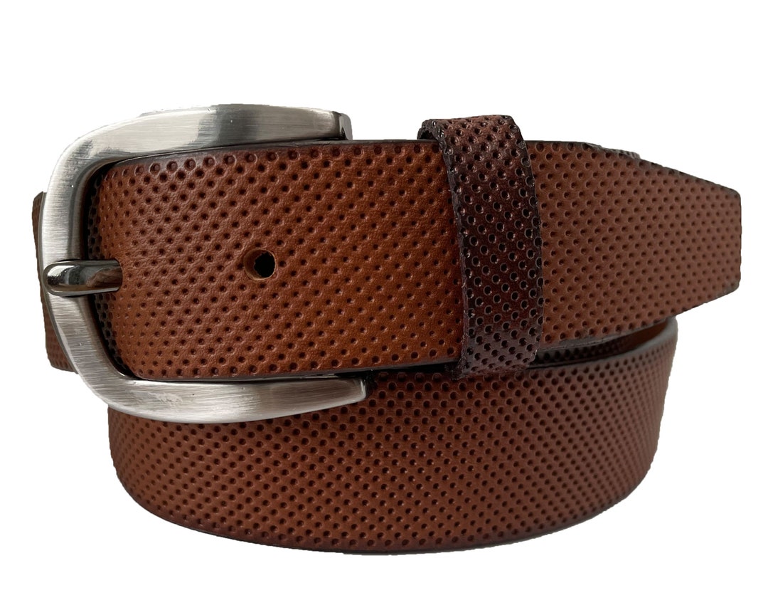 Italian Leather Belt Cognac Tan Brown Perforated Leather  display picture 3